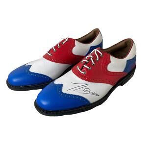 FootJoy My Joys Golf Shoes Cleats Red/White/Blue Signed by British Tom Lewis 9.5